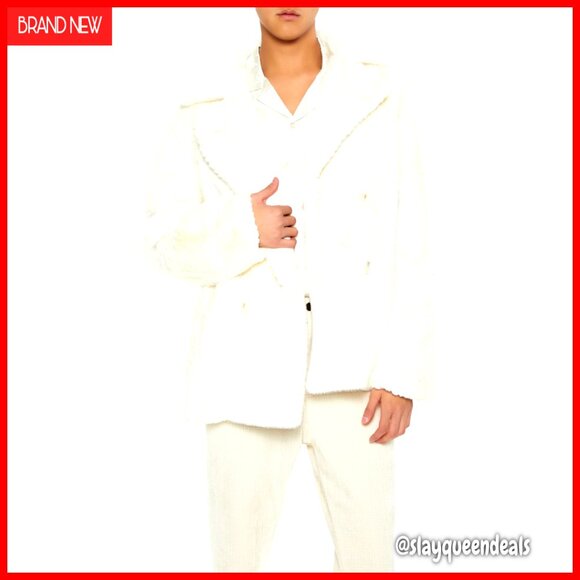 Men's Faux Fur Checkered Overcoat with Notched Lapels Double-Breasted